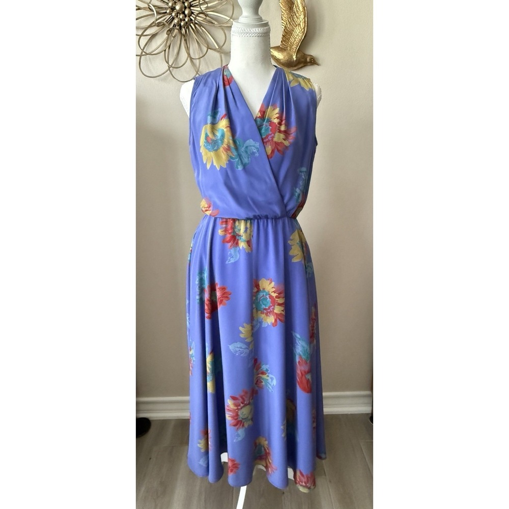 Vintage 90s Liz Claiborne Floral Maxi Dress Blue Purple Midi Derby Party 10